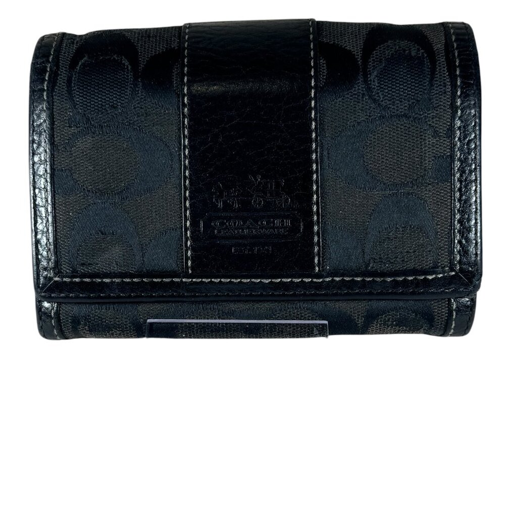 COPY - Coach Black Canvas Leather Trim Small Credit Card/Coin Bifold Wallet